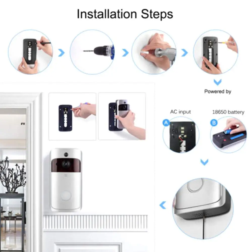 

166° Multifunctional Universal HD Visual Doorbell WiFi Door Bell Smart Video Doorbell Intercom Ring Camera Two Way Audio