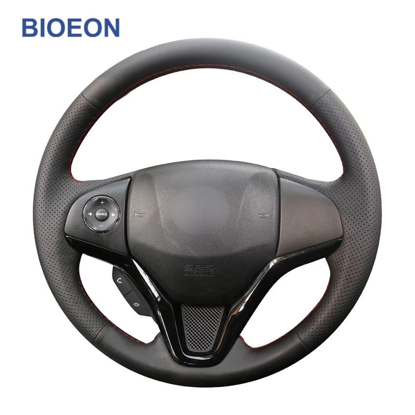 

Black PU Artificial Leather Wrap Car Steering Wheel Cover for Honda Jazz 3 III HR-V HRV II Fit City 2014 2015 2016 2017-2022