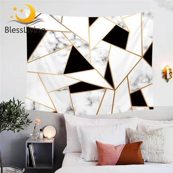 BlessLiving Geometric Decorative Wall Hanging Black White Wall Carpet Irregular Marble Texture Tapestry Modern Bedspreads 1