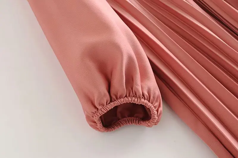 Женское милое розовое плиссированное платье миди с бантом и воротником рукав три