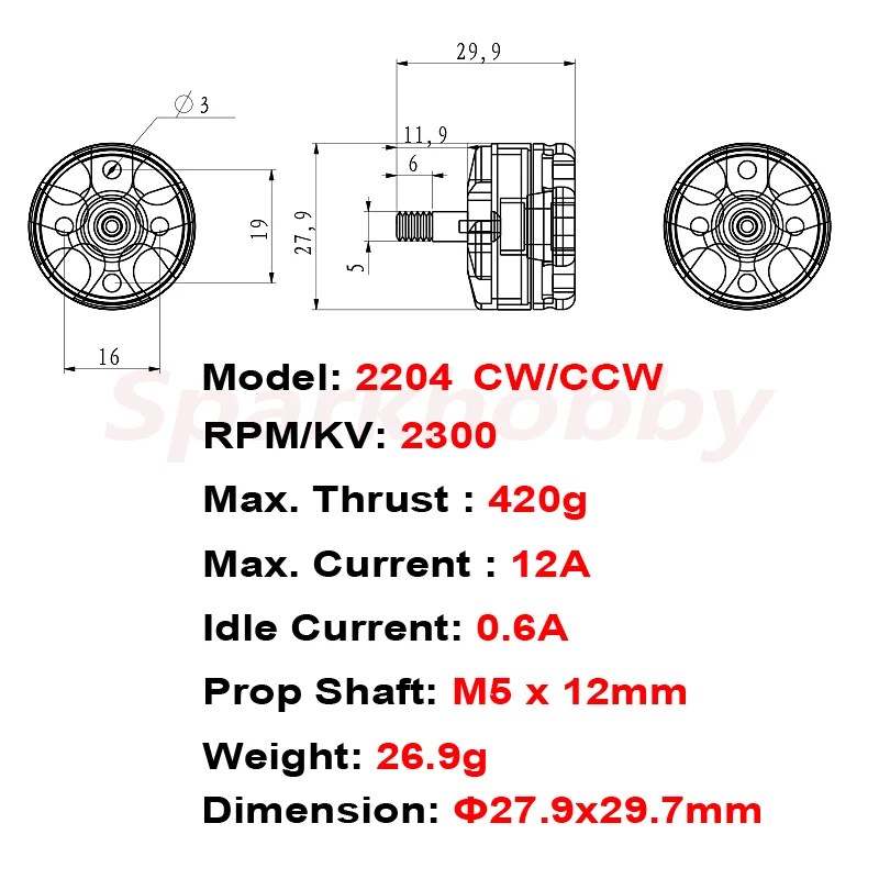 4 шт sparkhobby mt2204 kv2300 2 3s 30g cwccw бесщеточный мото