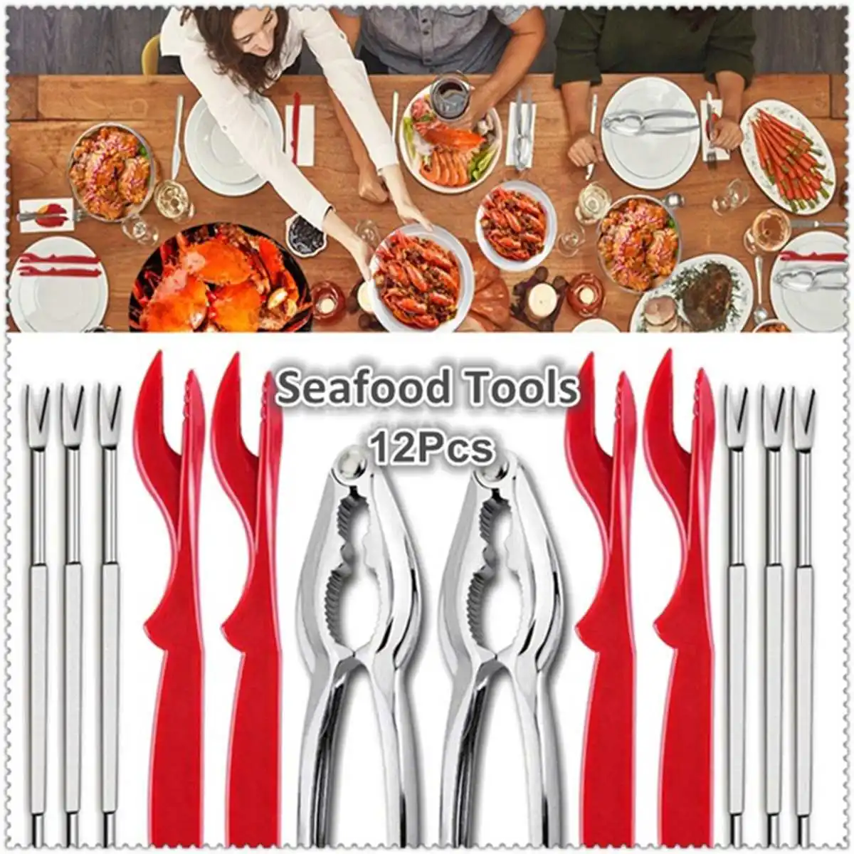 

12 Pcs Seafood Tools Kit Lobster and Crabs Cracker Tool Nut Cracker Forks Set Opener Opener Shellfish Lobster Leg Sheller Knife