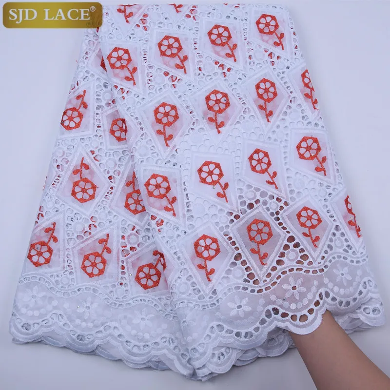 

SJD LACE African Cotton Lace Fabric Nigerian Wedding Dress Lace 2020 High Quality Stones Embroidery Mesh Lace Fabric A1776