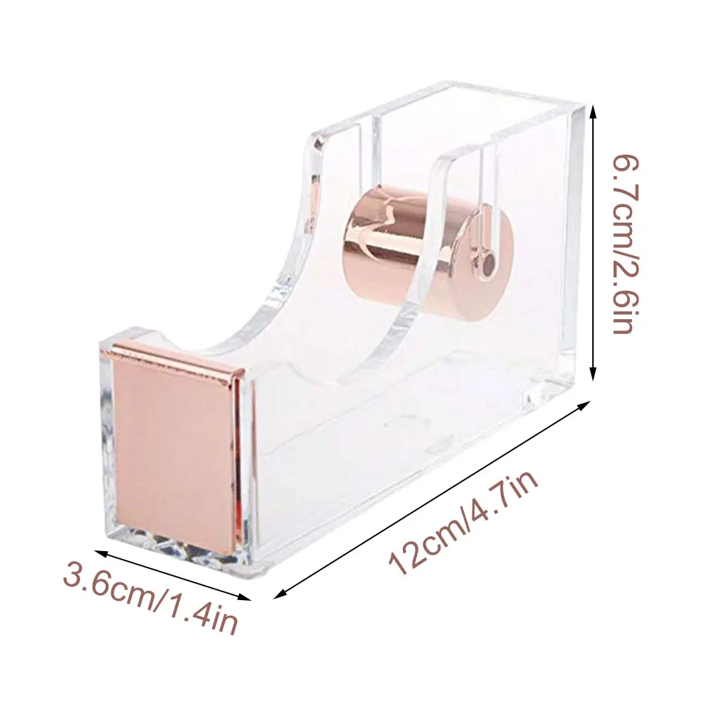 

Tape Dispenser Transparent Acrylic Tape Seat With Stand Square Office Tape Dispenser Desktop With Tape Cutter Supplies Rose Gold