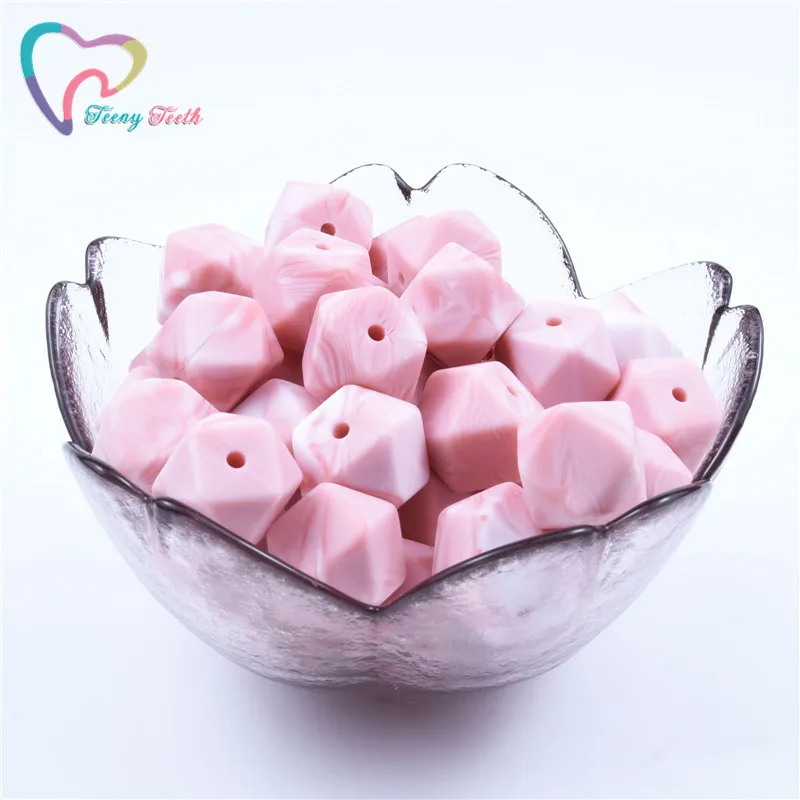 Marble Red Teeny teeth 10 шт. 14 мм шестигранные Силиконовые бусы для прорезывания зубов детские DIY игрушечный детский душ подарок ожерелье соска цепь Силиконовые бусы - Цвет: Marble Red