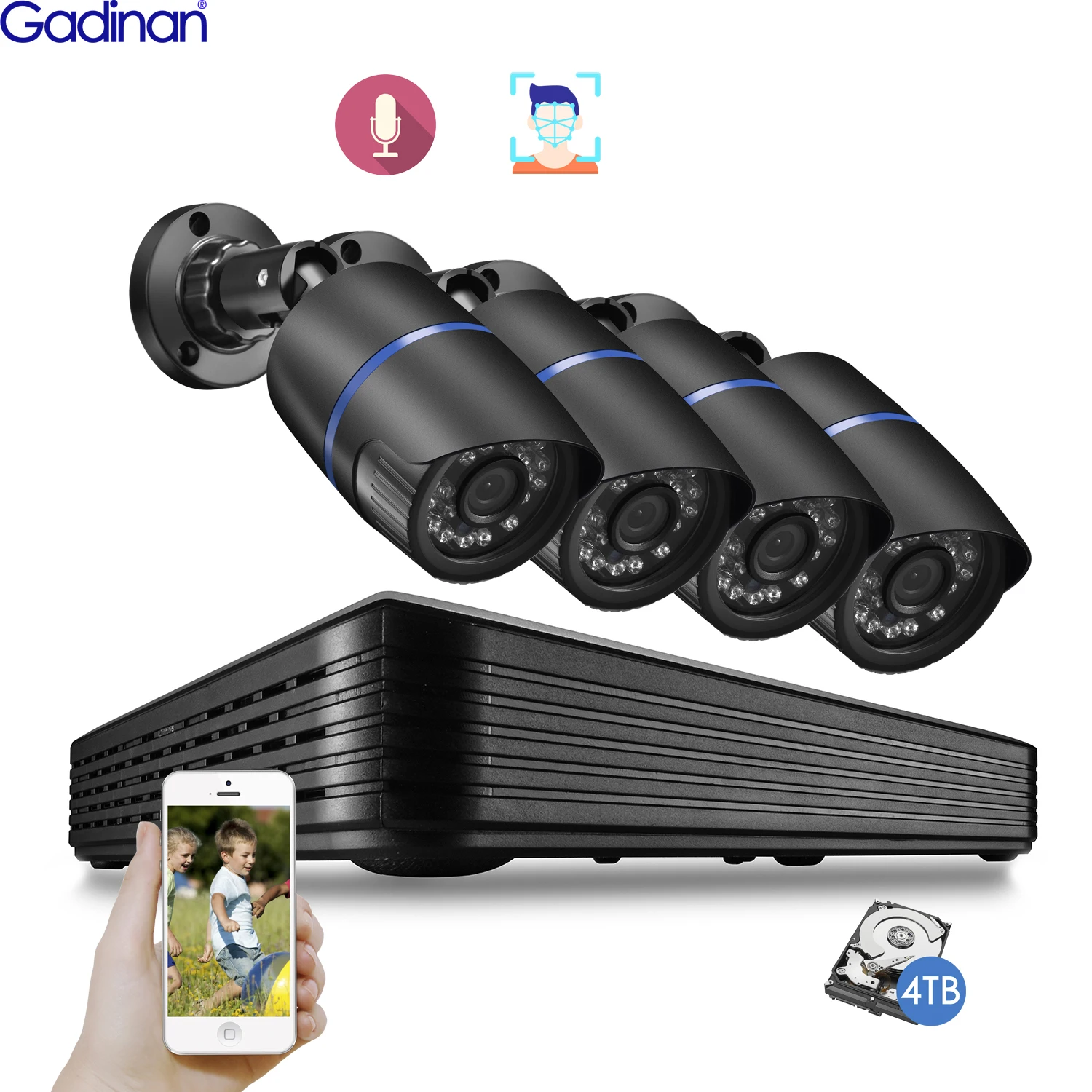 

IP-камера Gadinan, 4 канала, 5 Мп, HD, NVR
