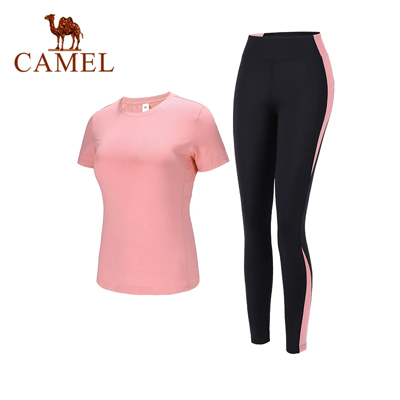 

Женские костюмы для йоги CAMEL, летние футболки, спортивные штаны, одежда для тренажерного зала и фитнеса, спортивная одежда, быстросохнущая у...
