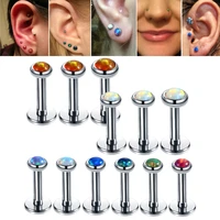 3pcslot 16g steel opal labret piercing internally threaded tragus lip stud earrings cartilage helix conch pircing body jewelry