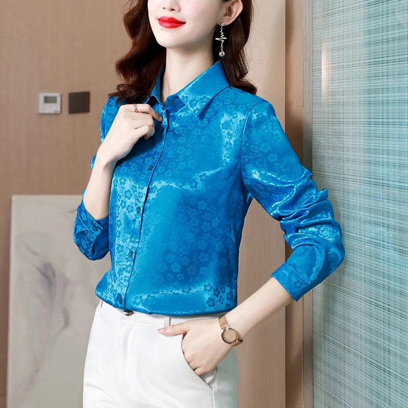 

Блузка Женская атласная на пуговицах, Элегантная Шелковая Рубашка с длинным рукавом, корейский стиль, на осень