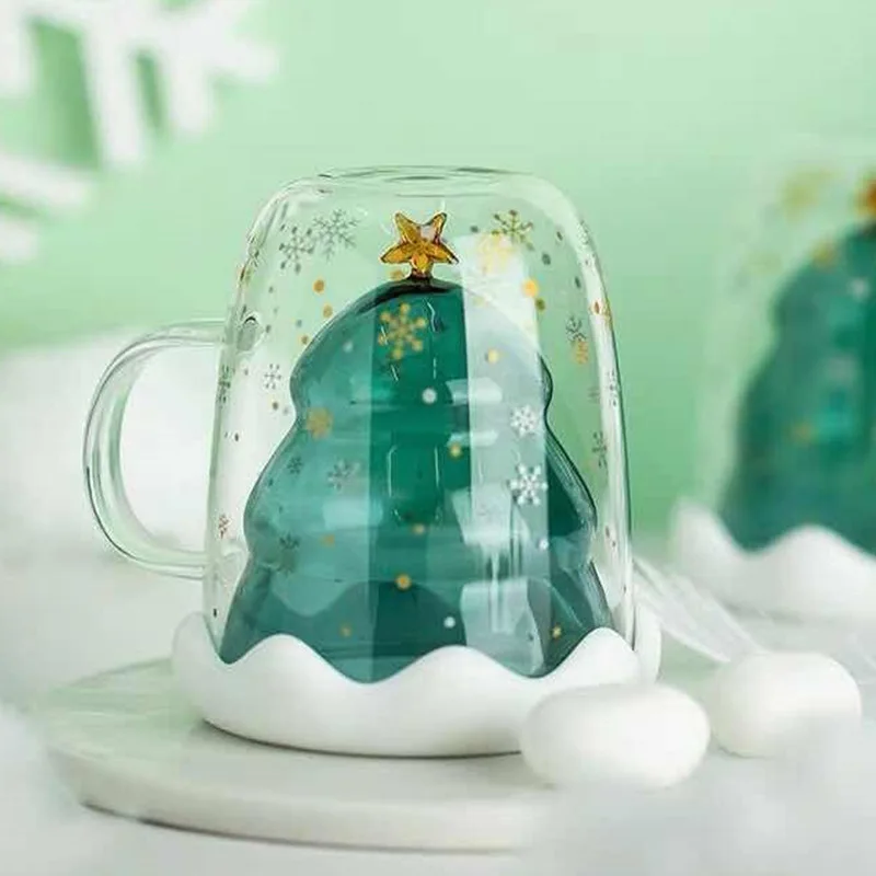 Креативное 3D прозрачное двойное стекло с защитой от ожогов Рождественская елка