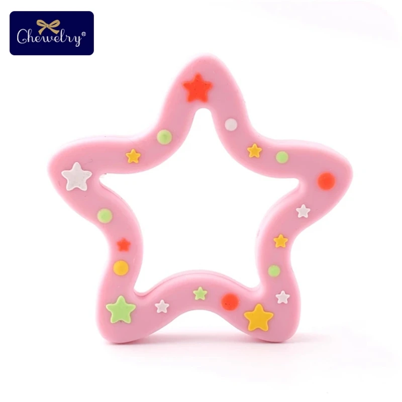 Pink Star 1 шт. силиконовые снежинки Прорезыватель Рождественская елка звезда кулон Рождественский Олень Подарки для ребенка Лось пряники Ман детский Прорезыватель подарки - Цвет: Pink Star
