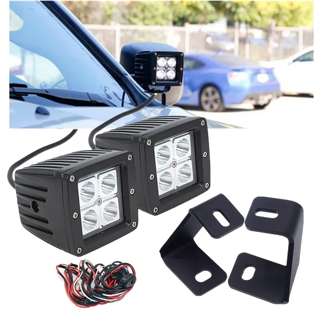 

For Ford F150 SVT Raptor 2017-2019 F-150 2015-2019 Front A-Pillar LED Pods Light With Hood Light Mounting Brackets Set