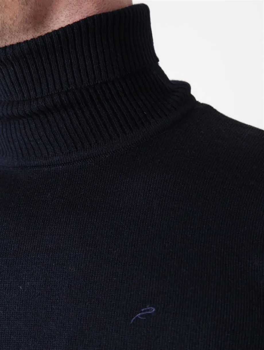 

Turtleneck Navy Blue Mens Plain Knitwear Sweater