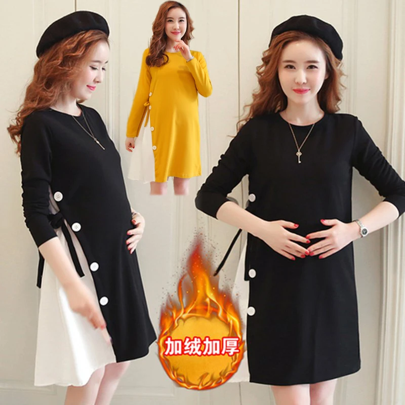 Модное зимнее платье для беременных нестандартное лоскутное | Мать и ребенок