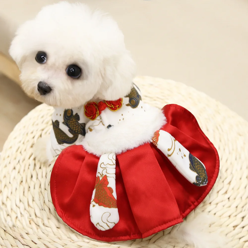 

New Year Dog Cat Skirt Pet Products Autumn And Winter Four Feet Warm Thickened Koi Skirt Small And Medium Sized Dog