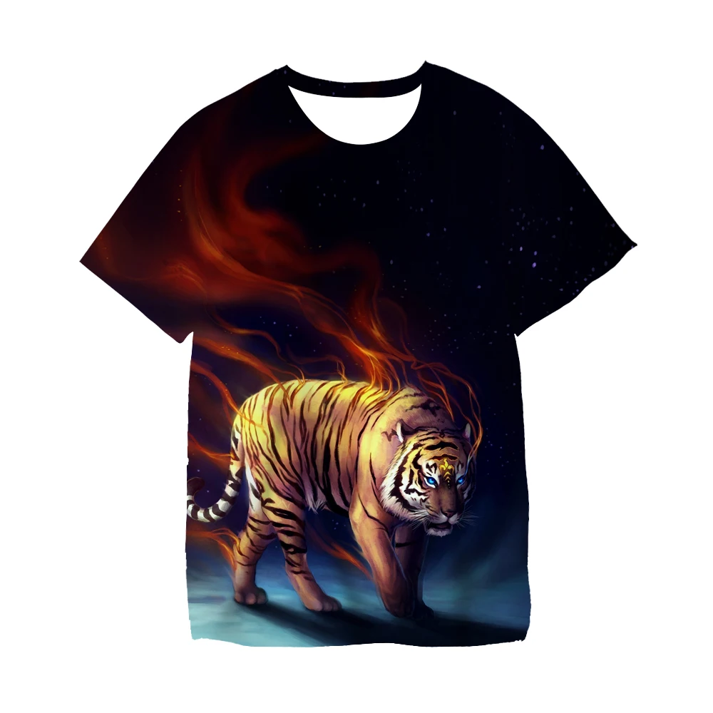 

Children Boys Youth Tiger Face Printed T-shirt 3D Lion Printed Clothes Summer Fashion Casual T-shirt Oversized Harajuku T-shirt