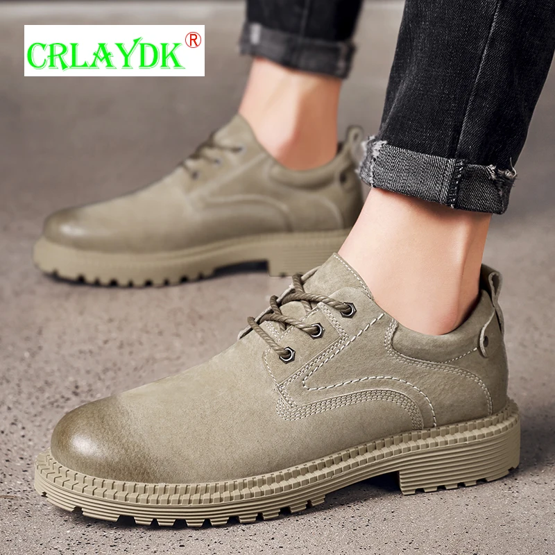 

CRLAYDK Men's Casual Fashion Business Shoes Leather Safety Work Slip On Low Top Botas Outdoor Waterproof Flats Deporte Hombre