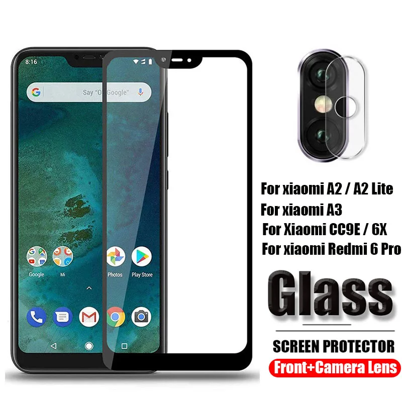 2 в 1 Защитное стекло для объектива камеры Xiaomi Mi A2 A3 Lite закаленное 6X CC9E redmi 6 pro