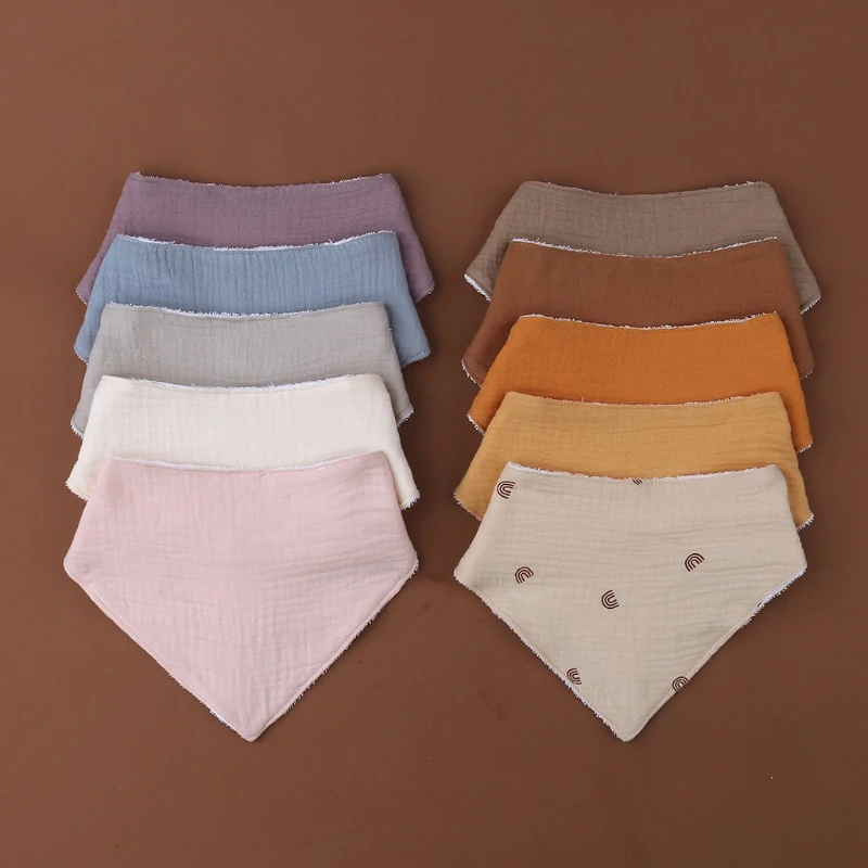 

Baby Feeding Drool Bib Solid Color Snap Button Saliva Towel Soft Cotton Triangle Burp Cloth for Newborn