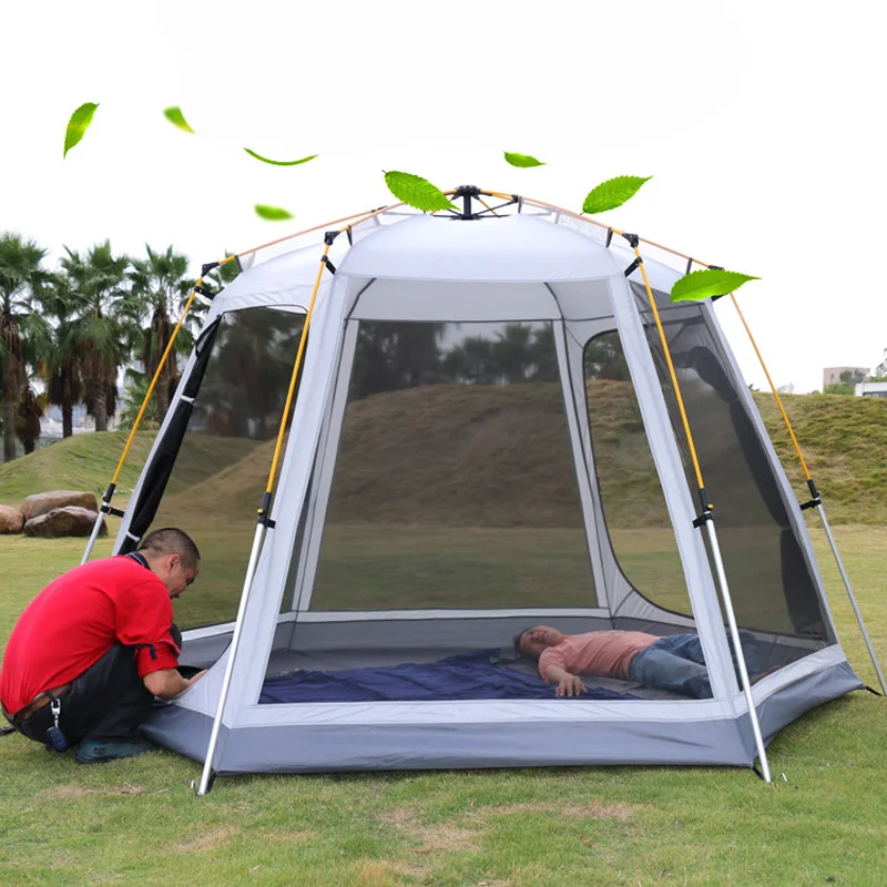 

UV Hexagonal Aluminum Pole Automatic Outdoor Camping Wild Big Tent 3-4persons Awning Garden Pergola 245*245*165CM