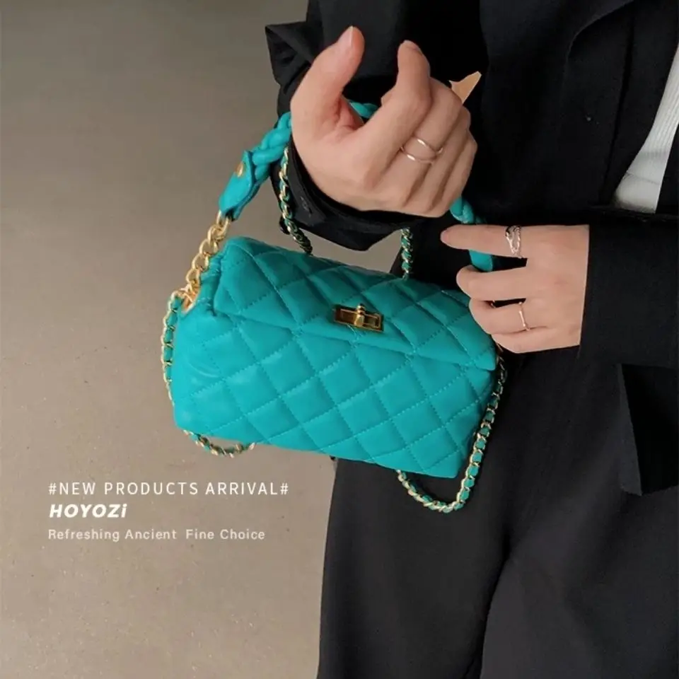 

Модные женские сумки-мессенджеры через плечо с цепочкой в клетку со стразами, женские повседневные дизайнерские вечерние сумочки для осени...