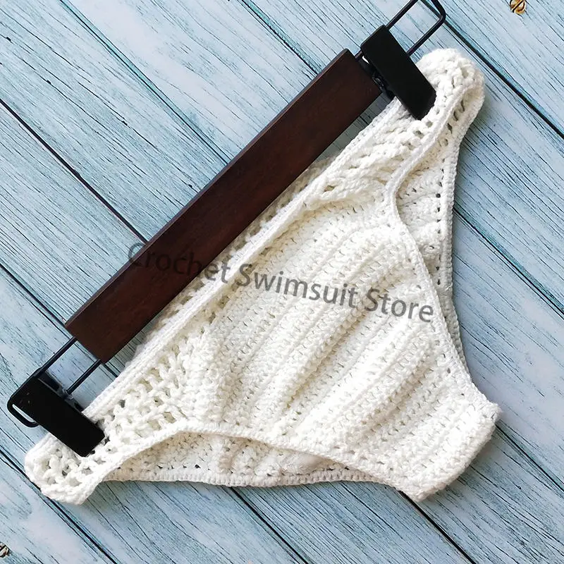 Женский сексуальный вязаный купальник бикини Boho Thong купальник ручной работы трикотажные шорты - Цвет: white