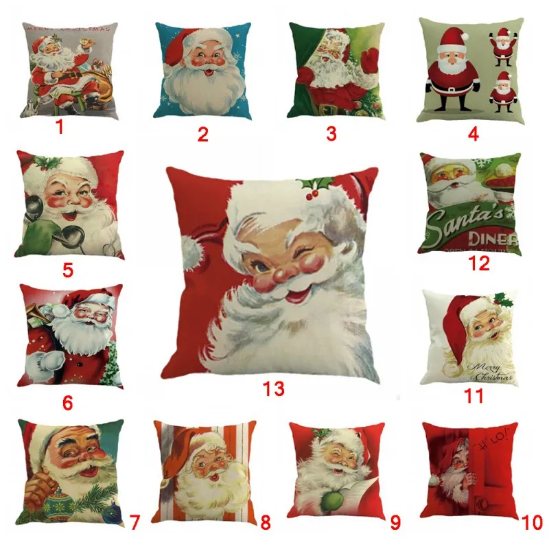 Рождественская Подушка чехол с мультяшным Санта Клаусом винтажная подушка для