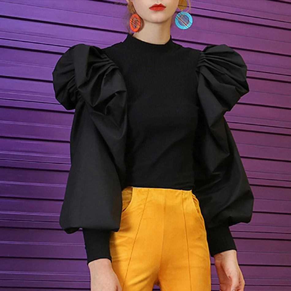 Лоскутные вязаные женские свитера с рюшами белого и черного цвета топы круглым