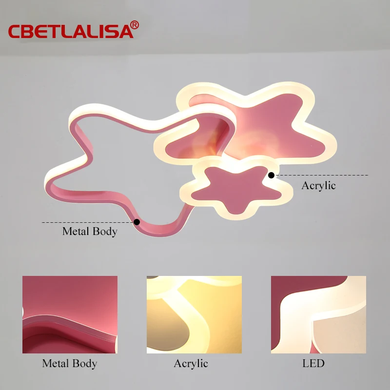 CBETLALISA Kids Room 220V LED Ceiling Lights In Stars Shape White Lamp For Bedroom Girls' Pink Lighting Fixtures | Лампы и