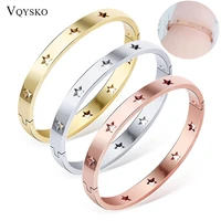 fashion hollow star gift bangles bracelets for women party trendy jewelry stainless steel rose gold color cuff wristband