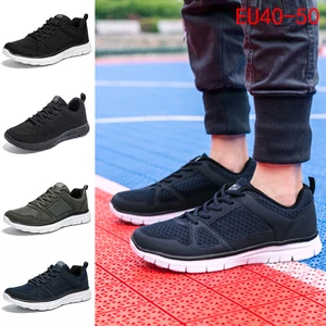 Новинка; Мужская повседневная обувь; Суперлегкие дышащие сетчатые кроссовки; Мужская Удобная прогулочная Обувь На Шнуровке; Черная Спортивная обувь; Мужская обувь; 40-50