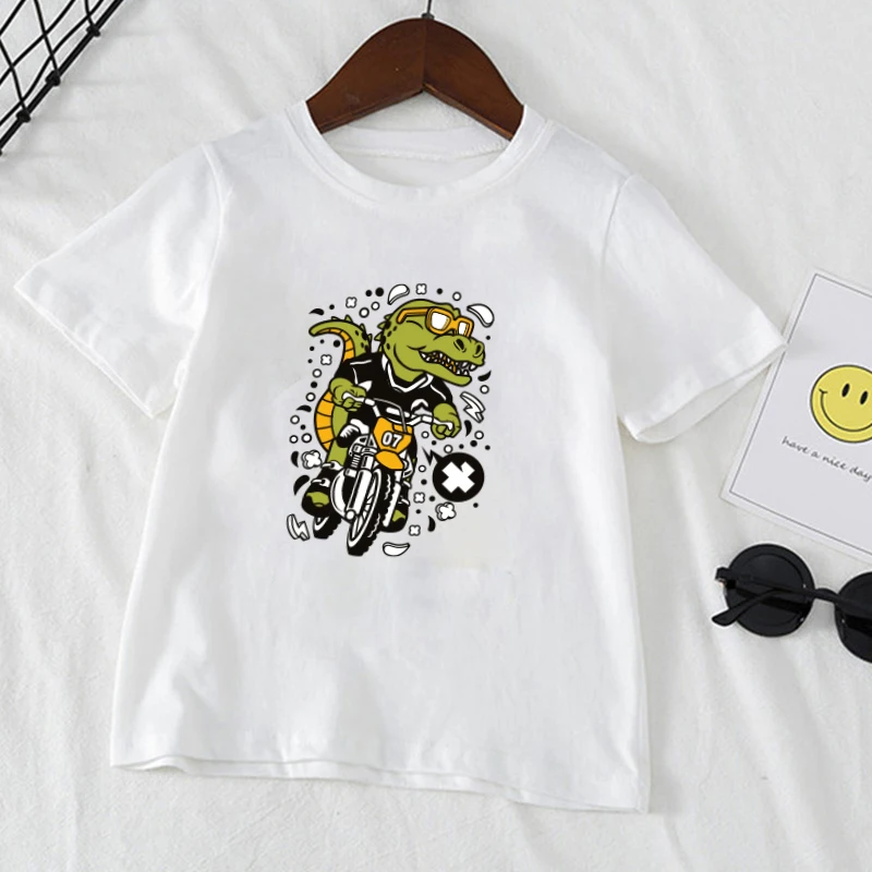 

T-shirt boy Jurassic Park girl short-sleeved clothes cute dinosaur print kids crew neck shirt cotton top childrens clothing