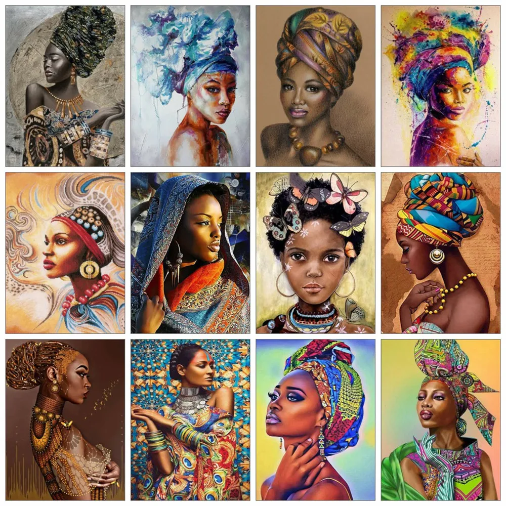 Huacan 5d Diamond Painting African Woman Full Square Diamond Embroidery Mosaic Kit Portrait Puzzle Home Decoration the diamond puzzle