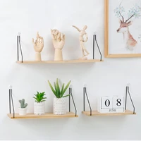 simple style wooden color creative iron wood decorative wall hanging shelf storage rack organization for home living room decor