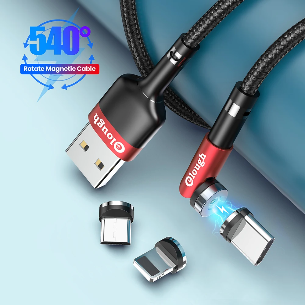 Elough Magnetic Charger USB C Cable Micro USB TypeC Cable for iPhone Samsung Xiaomi 540 Rotate Charging Fast USB Phone charger