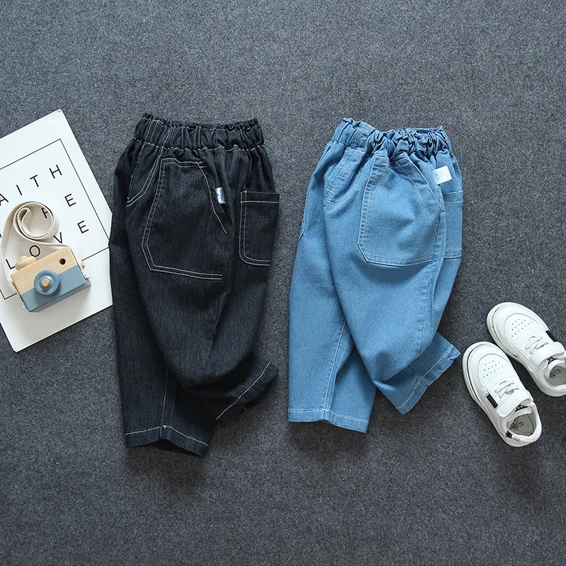 Джинсы-шаровары для мальчиков и девочек повседневные штаны свободного покроя