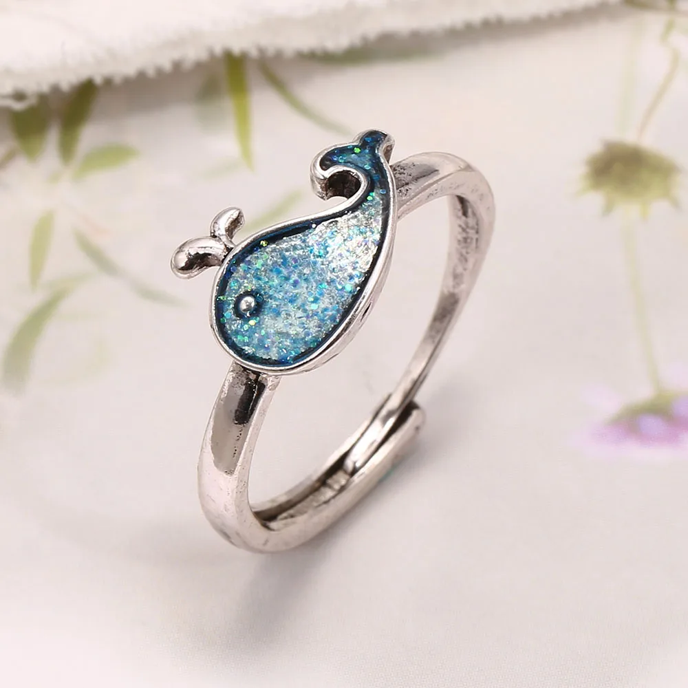 

Coconal Sweet Minimalist Blue Dripping Whale Adjustable Opening Ring Valentine's Day Present Accessory Set Lady's Fidget Rings