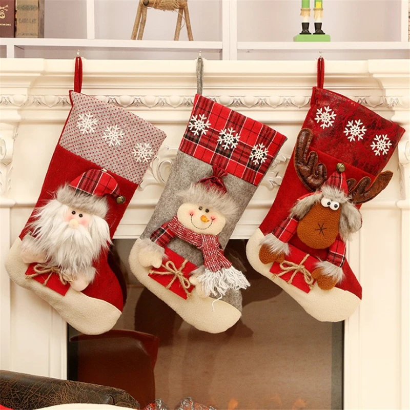 

2022 рождественские чулки, подвесные чулки, плюшевый подарок, сумка для конфет, украшение для вечерние, снеговик, Санта, лось, медведь
