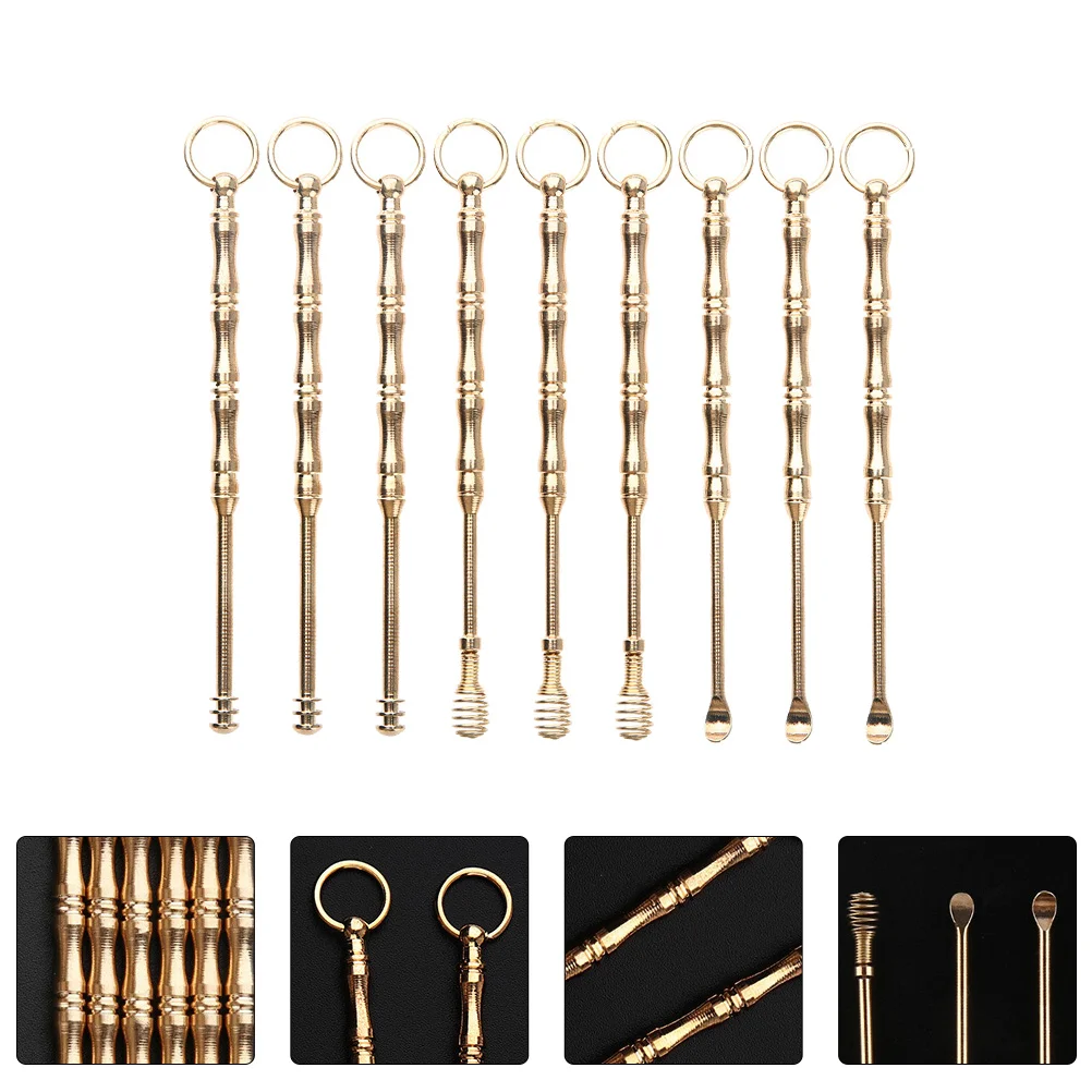 

9pcs Ear Picks Brass Ear Cleaner Ear Cleaning Spoons Earpick Cleaning Tools Set