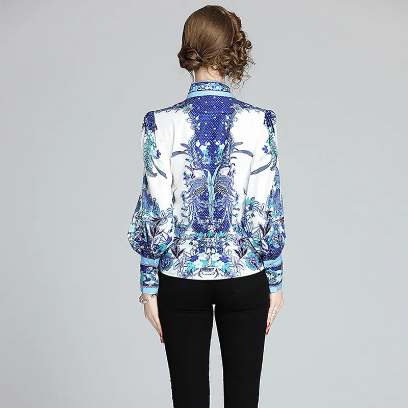 

Spring Women Tops Blouses Elegant placement print Long Sleeve Blouse Shirt Turn Down Collar Chiffon Blouse Lady Shirts Blusas
