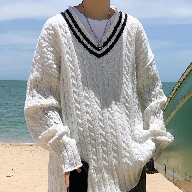 Осенний свитер с V-образным вырезом мужской теплый Модный повседневный вязаный