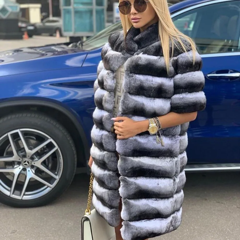 90cm style 1 Реальный Chimchilla Цвет из натурального меха, жилет с мехом кролика жакет, женский пиджак с Рубашка с короткими рукавами природный натуральный мех пальто теплые куртки - Цвет: 90cm style 1