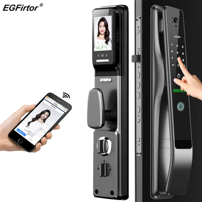 

Смарт-замок дверной с кошачьим глазом, Wi-Fi, сканирование отпечатка пальца