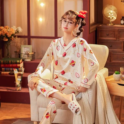 Пижама шелковая с длинным рукавом 2 шт. | Женская одежда