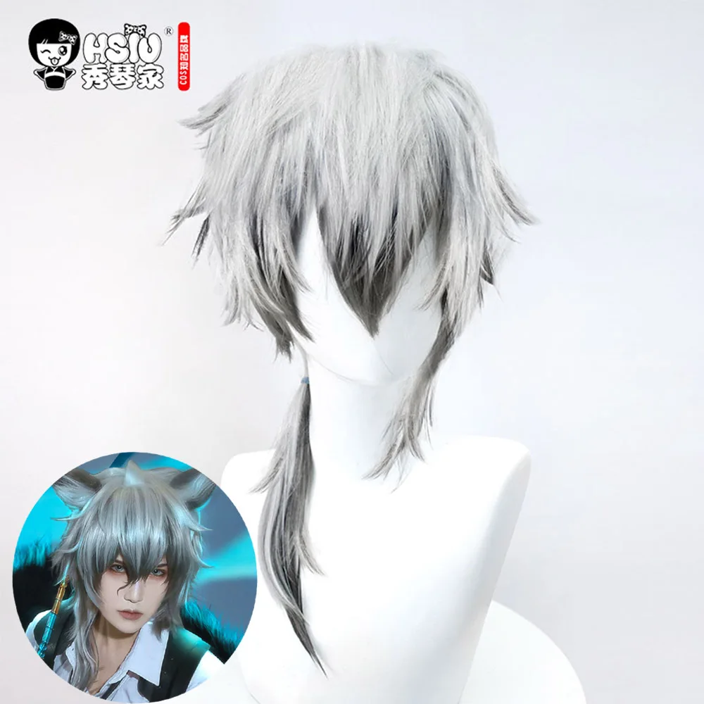 Сю SilverAsh Косплэй парик игра Arknights серебристо белый короткая стрижка для парня