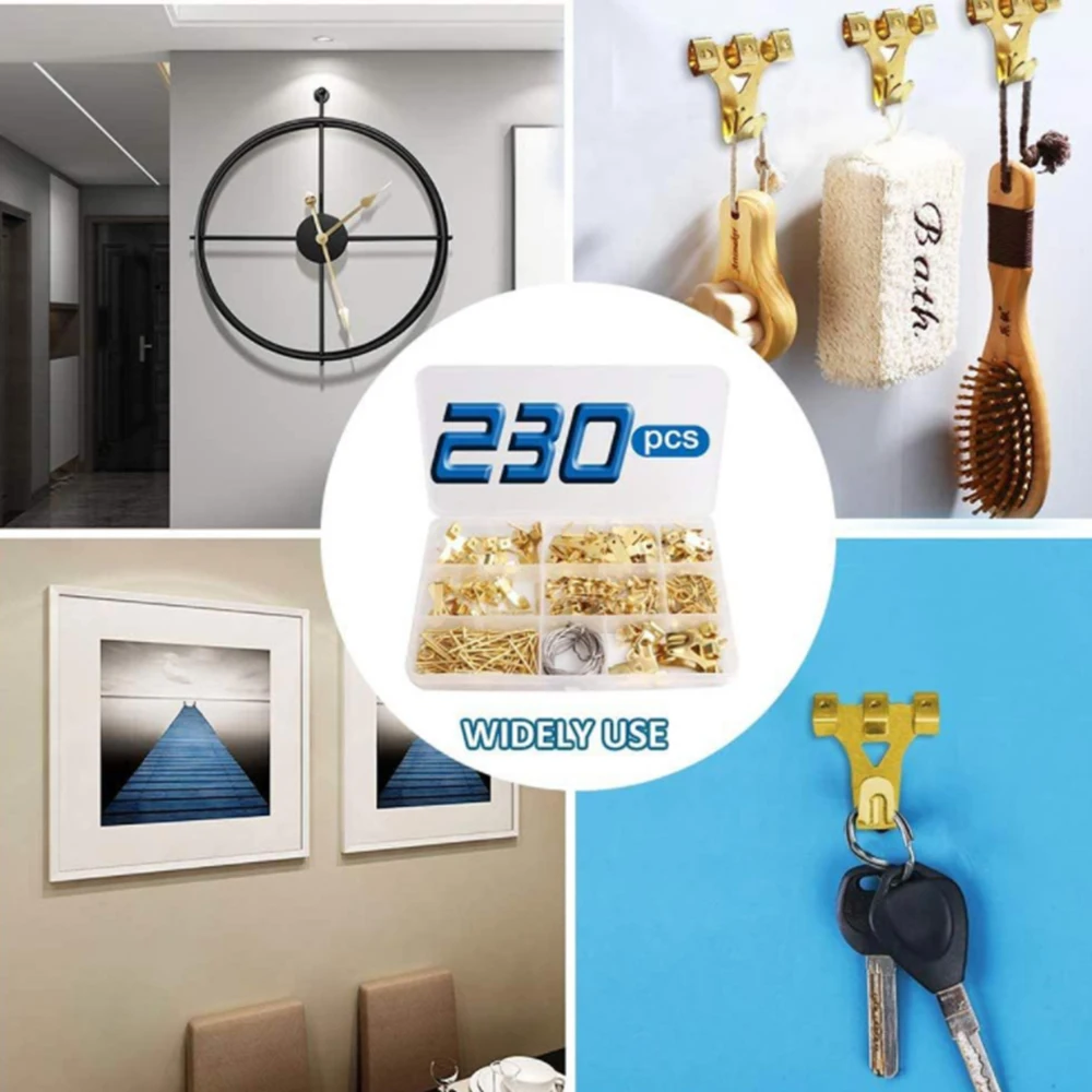 

230pcs Metal Seamless Nail Wall Nail Photo Frame Pendant Hook Wire Rope Steel Nail Hanging Ring Screw Set Hardware Tool