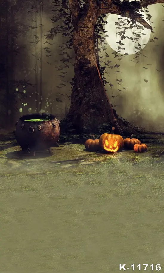 

Halloween Photography Background Horror Moon Night Grimace Pumpkin Gloomy Trees Bats Wizard Party backdrop photo studio props