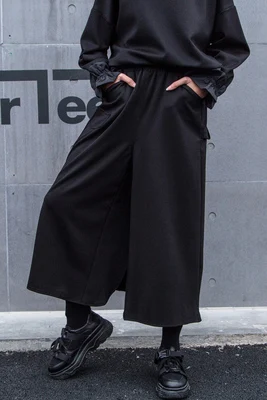 

Europe and the United States personality Patchwork Pants Skirt large-size matching false two asymmetrical nine-minute wide leg t