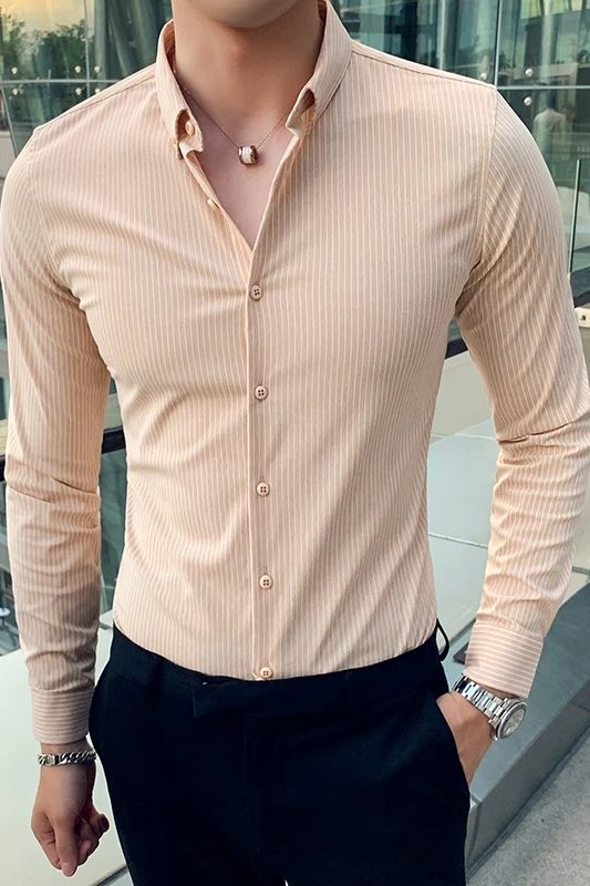 Высококачественная эластичная Мужская рубашка с длинным рукавом брендовая