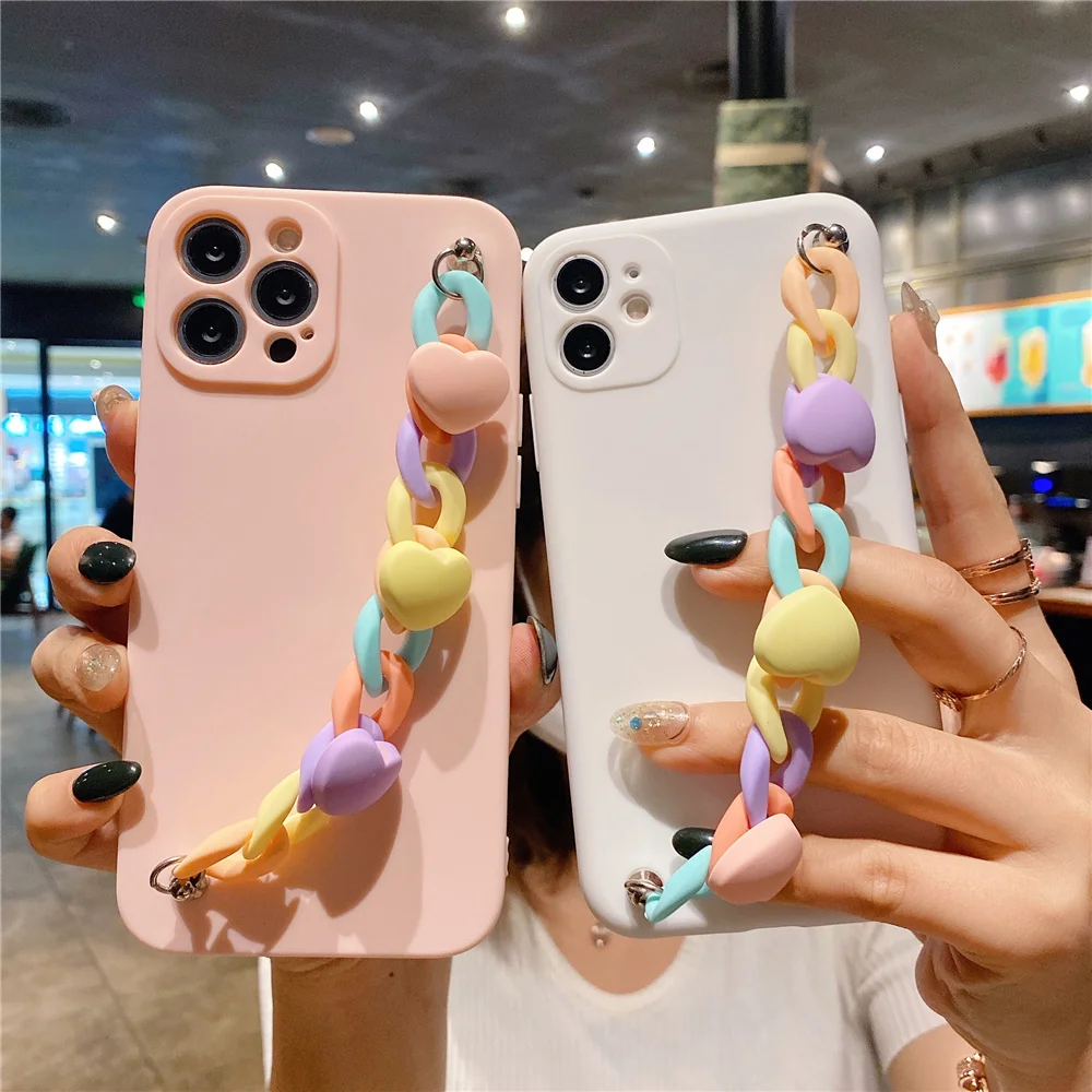 

Love Heart Bracelet Chain Case on for Samsung Galaxy S21 Ultra S21 S20 FE S10 S9 S8 Plus S10E S7 Edge Silicone Cover Shell Coque